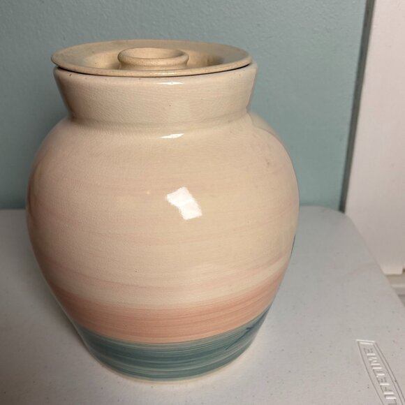 Ellis Prod Pottery Large Vintage Lidded Clay Pottery Jar with Desert Motif - Picture 4 of 9